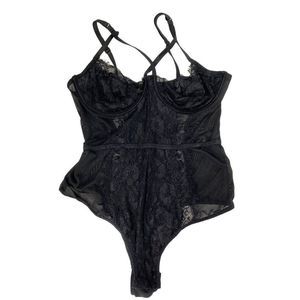 Fashion Nova L Black Lace Built In Bra UW Lingerie Teddy Bodysuit Babydoll 3791